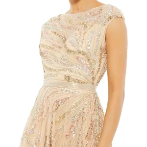 Mac Duggal 5445 Size 14 Beige Beaded Sequined Embellished Long Maxi Gown Dress thumbnail 4