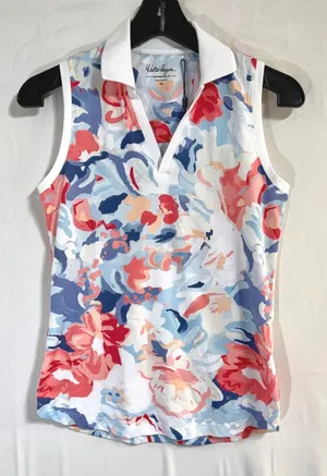 Walter Hagen Performance 11 Sleeveless Golf Polo XS White Gouache Floral Top NEW thumbnail 1
