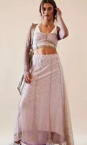 Free People Shape Of You Lilac Purple Lace Set Strapless Top Skirt thumbnail 1