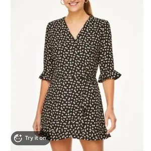 Ann Taylor LOFT 90s Black Floral Faux Wrap Skort Romper Mini Dress Size 10 thumbnail 2