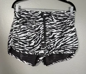 H&M Sport Black & White Zebra Print Running Shorts - Size 10 - Built in Brief thumbnail 1