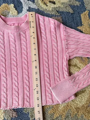 Aerie Pink Cable-Knit Crewneck Sweater Size XS thumbnail 6