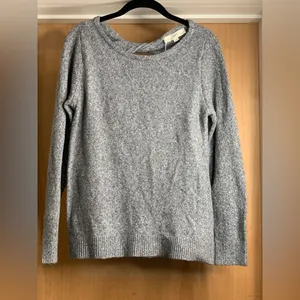 LOFT Heather Gray Ribbed Trim Cotton Blend Knit Sweater. Size-Medium thumbnail 4