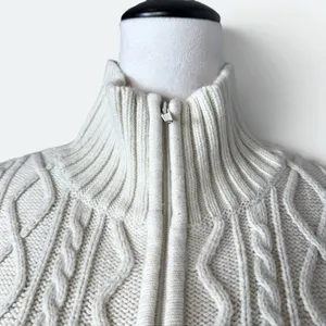 Vintage Cable Knit Longline Cardigan Jacket XL Wool Blend Zip Cottagecore Y2K thumbnail 2