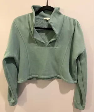 Z Supply Soho Fleece Cropped Relaxed Fit Collared Sweatshirt Calypso Green thumbnail 6
