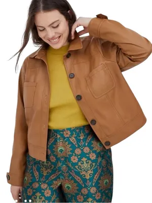 NEW Anthropologie Katy cropped vegan leather button jacket camel brown coat Xs thumbnail 1