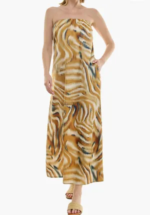 Strapless Print Satin Maxi Dress thumbnail 3