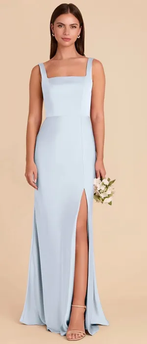 Light baby blue satin long maxi dress thumbnail 1