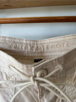 American Eagle Outfitters Ivory Beige Baggy Wide Leg Cargo Pants W Drawstring 4 thumbnail 6