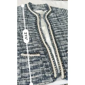Boston Proper Blue Tweed Jacket Blazer Size 8 Bead Accents Rope Trim thumbnail 11
