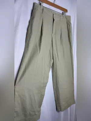 One a day Olive Green trousers linen Pants wide leg casual business 10 short thumbnail 7