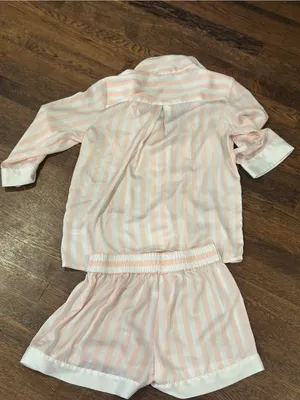 Vintage Betsey Johnson Pink and White Striped Mrs. Pajamas Set thumbnail 4