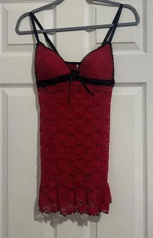 Gilligan & O’Malley Red & Black Lace Lingerie Slip Dress Nightie S Small thumbnail 1