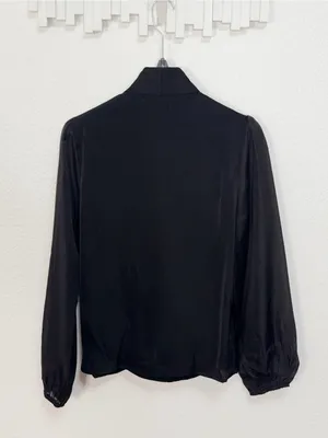Miss Sparkling Black Satin Surplice Wrap Blouse Draped Long Sleeve Elegant Top thumbnail 8