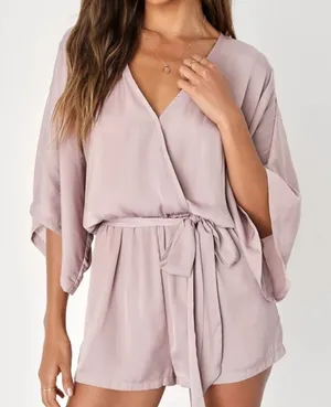 NWT Lulus Blush Kimono Sleeve Wrap Romper – Size XS thumbnail 1