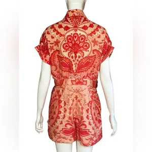 Farm Rio Jaipur Floral Paisley Linen Romper Size Medium thumbnail 5