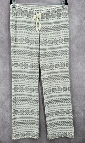 Old Navy White Gray Fleece Snowflake Sleep Pajama Bottoms‎ Pants M Medium thumbnail 1