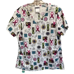 Scrubstar Scrub Top Size M V‎ Neck Pockets Breast Cancer Print Medical Nurse thumbnail 1