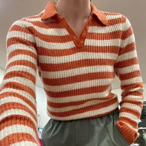 AMERICAN EAGLE Striped Orange and Cream Sweater thumbnail 1