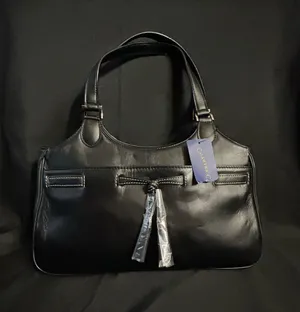 Charter Club Women’s Classic Black Leather Tote Bow Accent NWT thumbnail 1