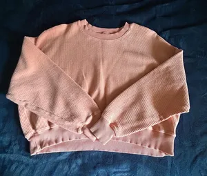 Aerie Coral Crewneck Ribbed Sweater Cropped Oversized Pullover thumbnail 4
