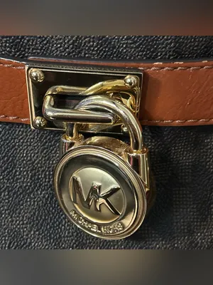 Michael Kors Hamilton Satchel Brown Monogram Canvas Tan Leather Gold Padlock Bag thumbnail 6