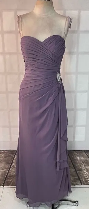 Bill Levkoff Purple Strapless Sweetheart Neck Pleated Bridesmaid Dress Size 6 thumbnail 1