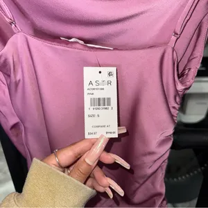 ASTR The Label Trista Satin Mini Dress in Mauve Pink with Gold Chain Straps thumbnail 11