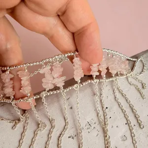 Rose Quartz Fringe Choker Necklace 925 Silver Plated thumbnail 6