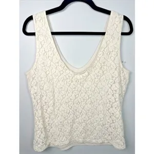 Banana‎ Republic Medium Womens Lace Tank Top Ivory Scoop Neck Cottagecore thumbnail 6