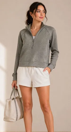 Lululemon Rest Less Cropped Half-Zip Grid Warp Rover Raw Linen Size 10 (Est) thumbnail 1