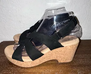Clarks Collection Self-Attached Sling Back Cork Platform Wedge Sandal Shoes Size 7 thumbnail 4