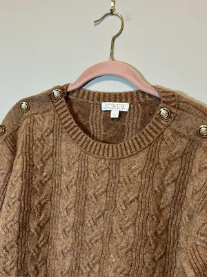 J. Crew Cable Knit Sweater With Buttons in Supersoft Yarn Brown Relaxed‎ Fit XS thumbnail 2