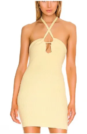 NWT‎ For Love & Lemons Mona Mini Yellow Halter Dress Sz Small $153 thumbnail 1