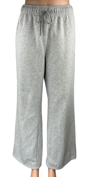 Automet Gray Fleece High Waist Flared Wide Leg Trousers Lounge Sweatpants Size L thumbnail 1