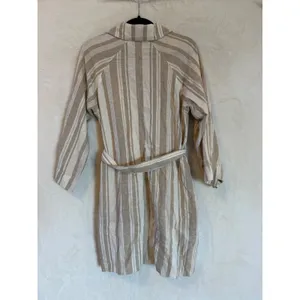 Gap Linen Blend Striped Shirt Dress Womens Small Tan White Long Sleeve Belted thumbnail 6