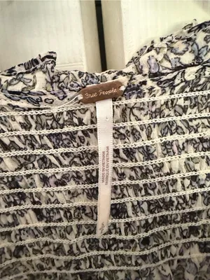 Free People Long Sleeve Floral Smocked Blouse Blue Purple Size Small thumbnail 5