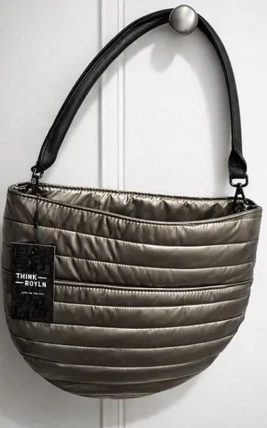 Think Royln metallic silver quilted handbag with horizontal stitching thumbnail 1