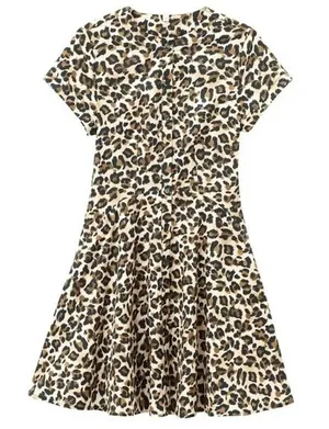 Zara Mini Dress Womens XS‎ Brown Leopard Print Button Front Cotton Short Sleeve thumbnail 1
