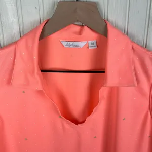Lady Hagen Women's V-neck Golf Tank Top Size Medium Neon Orange Polka Dot Logo thumbnail 3