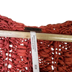Free People High Low Open Knit V-Neck Sweater Rust Orange Boho Cropped Size M thumbnail 6