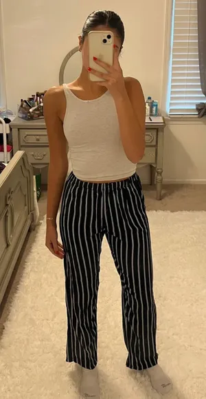 Brandy Melville Striped Blue Navy White Pants Bottoms thumbnail 11