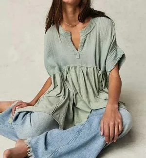 Free People Sugar Rush Babydoll Asymmetrical Hem Short Sleeve Top thumbnail 1