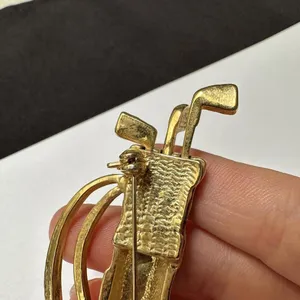Golf Bag With Clubs Gold Tone Cream/Black Brooch Pin Golfing Perfect For Golfer thumbnail 4