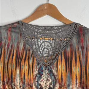 Energe World Wear Multicolor Abstract Boho Pattern Ethnic Tunic Lace Detail sz M thumbnail 5
