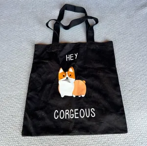 Black Corgi ‘Hey Corgeous’ Fabric Tote Bag 39cm x 38cm EUC thumbnail 1
