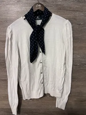 Lauren Ralph Lauren Sweater Cream XL Preppy Old School Vintage Scarf Polka Dot thumbnail 1