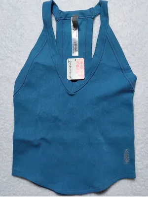 NWT Free People FP Movement All Clear V Neck Razorback Cami Tank in Blue M/L thumbnail 1