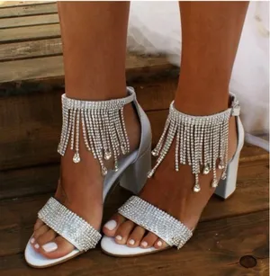 Rhinestone Heels White Size 7.5 thumbnail 1