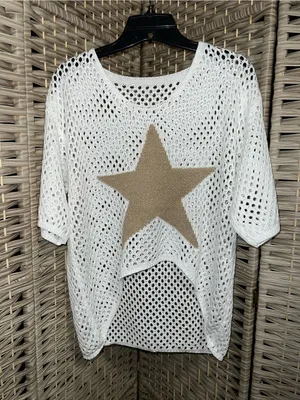 White Crochet Star Crop Top thumbnail 3